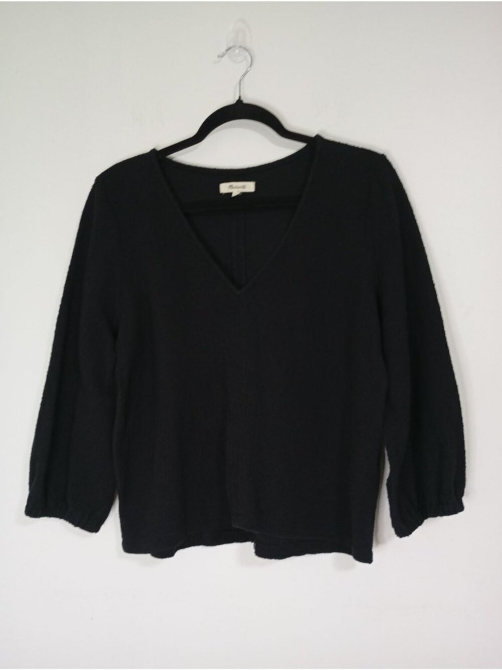 Madewell Black V-Neck Cotton Blouse With 3/4 Sleeves Womens Medium
